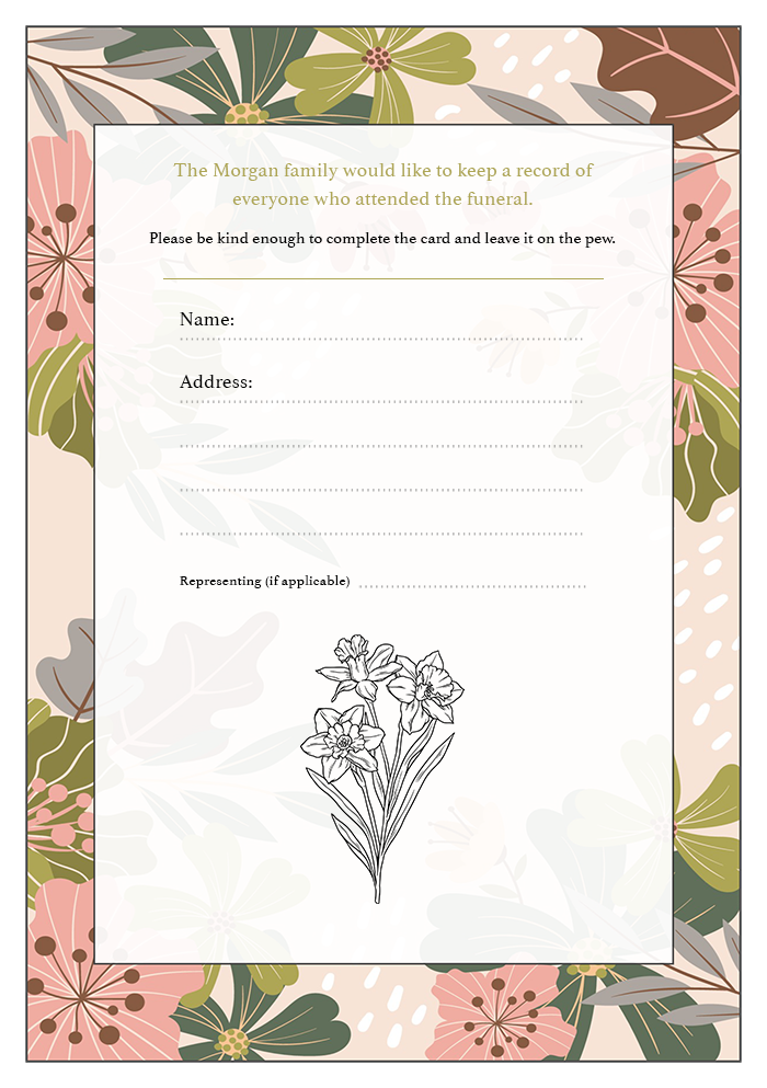 funeral attendance card example