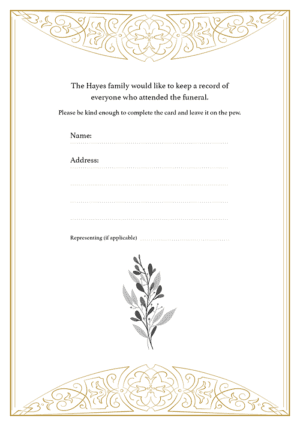 funeral attendance card template