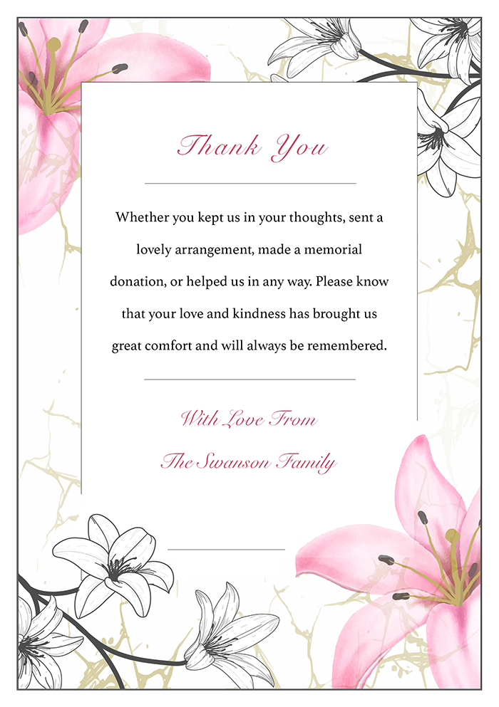 funeral thank you card