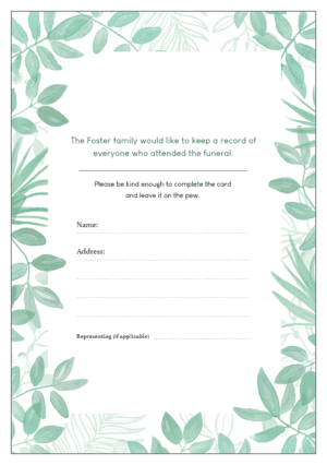 funeral attendance card template