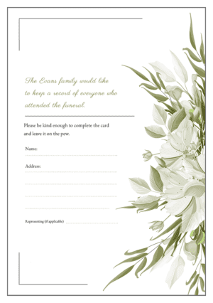 funeral attendance card template