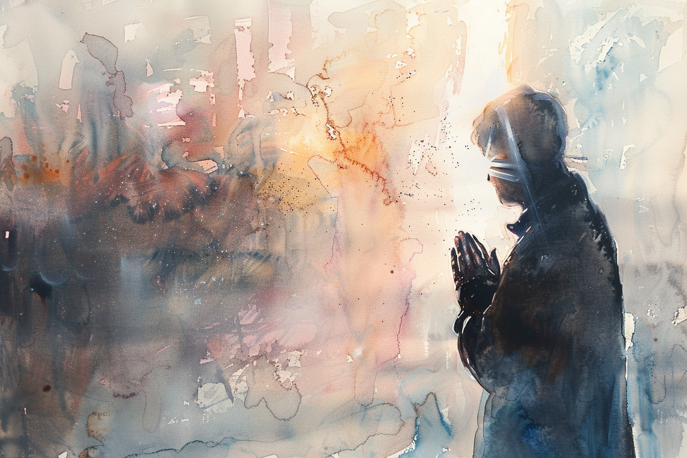 praying watercolour painting