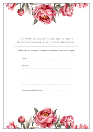 funeral attendance card template