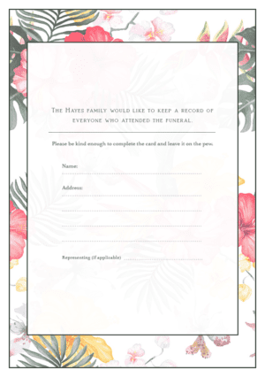 funeral attendance card template