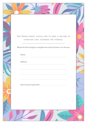 funeral attendance card template