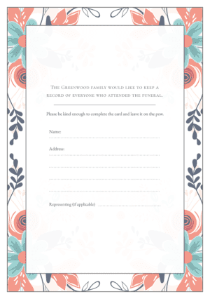 funeral attendance card template